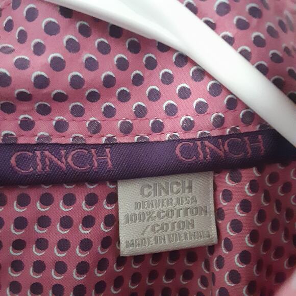 Cinch Shirt Mens Size Large Purple Long Sleeve Button Up Western Rodeo Polka Dot - Picture 6 of 9